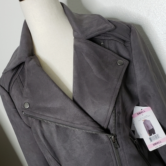 NEW Philosophy Faux Suede Leather Moto Jacket Small Crop Heavy Coat Summer Fall - Picture 6 of 16